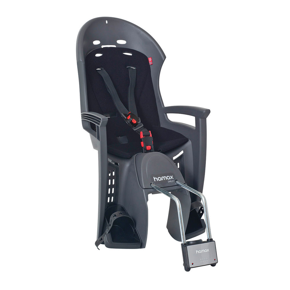 HAMAX Smiley Child Bike Seat: Grey/Red click to zoom image