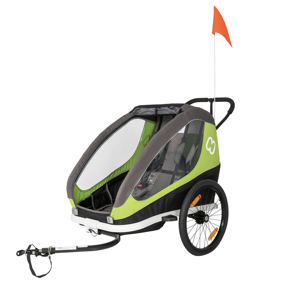 HAMAX Traveller Twin Child Bike Trailer Green/Grey Twin click to zoom image